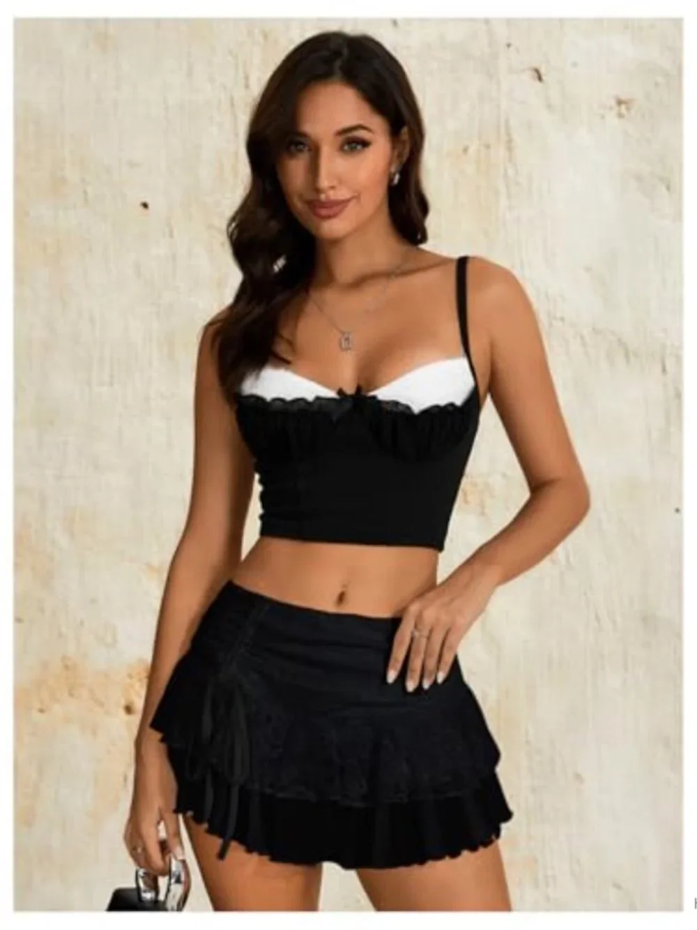 Y2K Lace Ruffle Mini Skirt Skort with Shorts High Waist Layered Boho